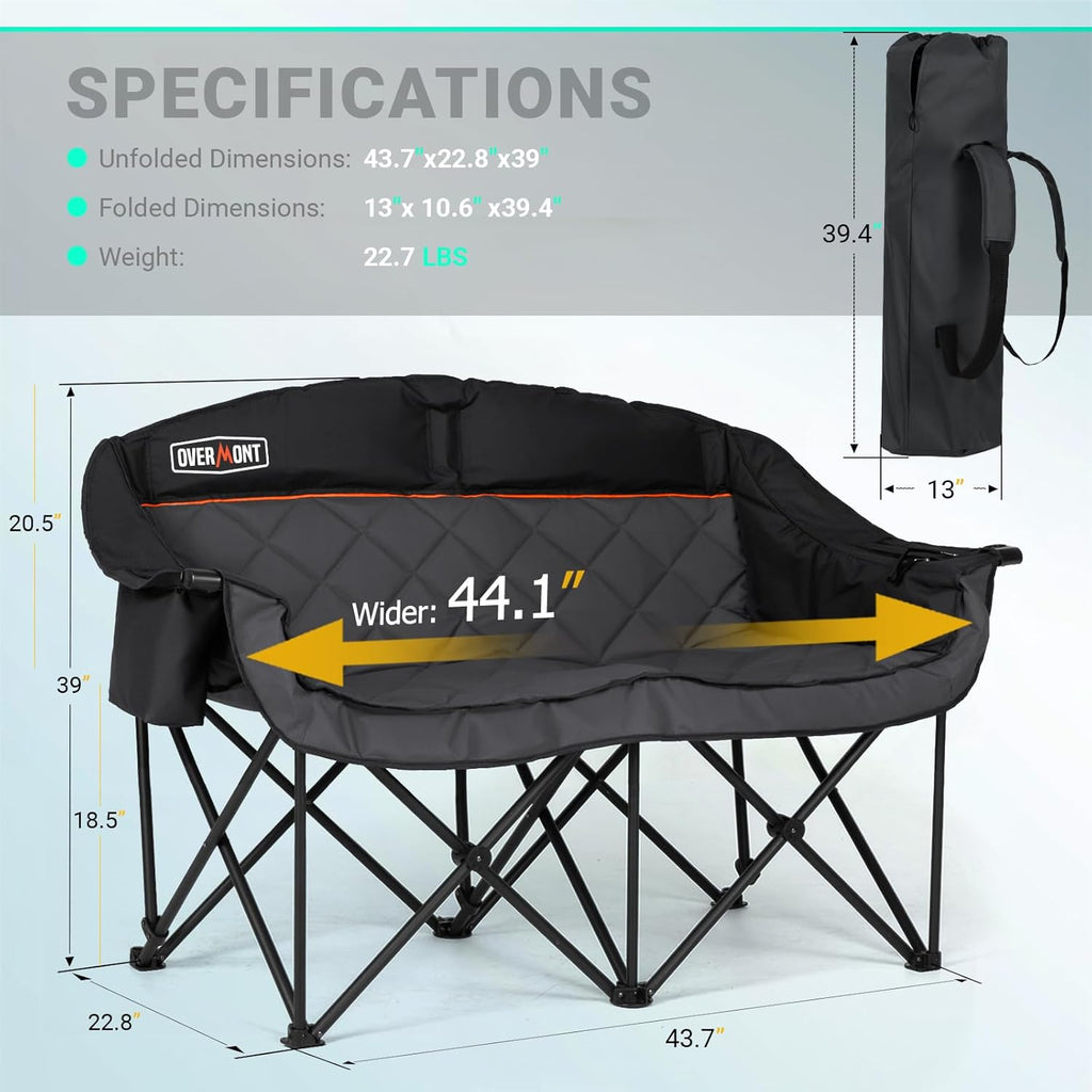 Extra Large Double Camping Chair - 2 Person Comfortable Sofa Chair Adult Loveseat - Heavy Duty Lawn Chair wourant