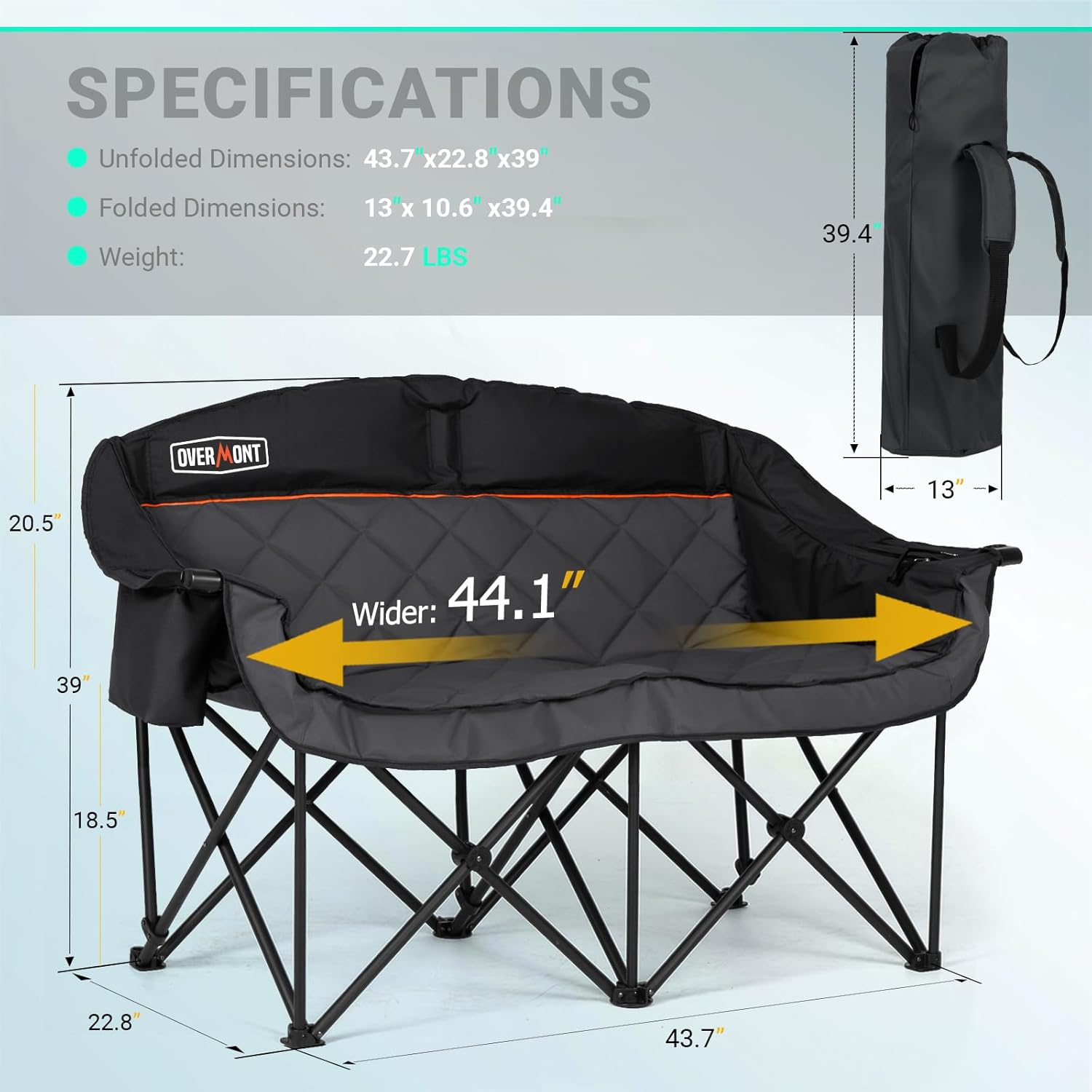 Extra Large Double Camping Chair - 2 Person Comfortable Sofa Chair Adult Loveseat - Heavy Duty Lawn Chair wourant