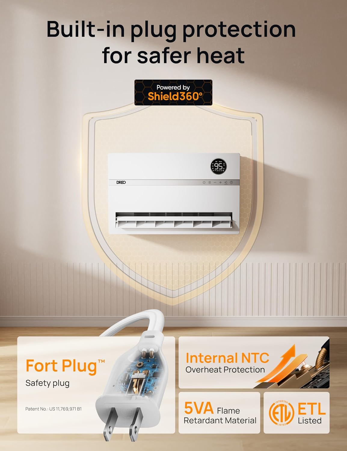 Dreo Smart Wall Heater, Electric Space Heater for Bedroom 1500W, 120° Vertical Oscillation, Adjustable Thermostat, Remote Control, 24H Timer, Easy-Mount Heater for Indoor Use, Works with Alexa, WH719S wourant