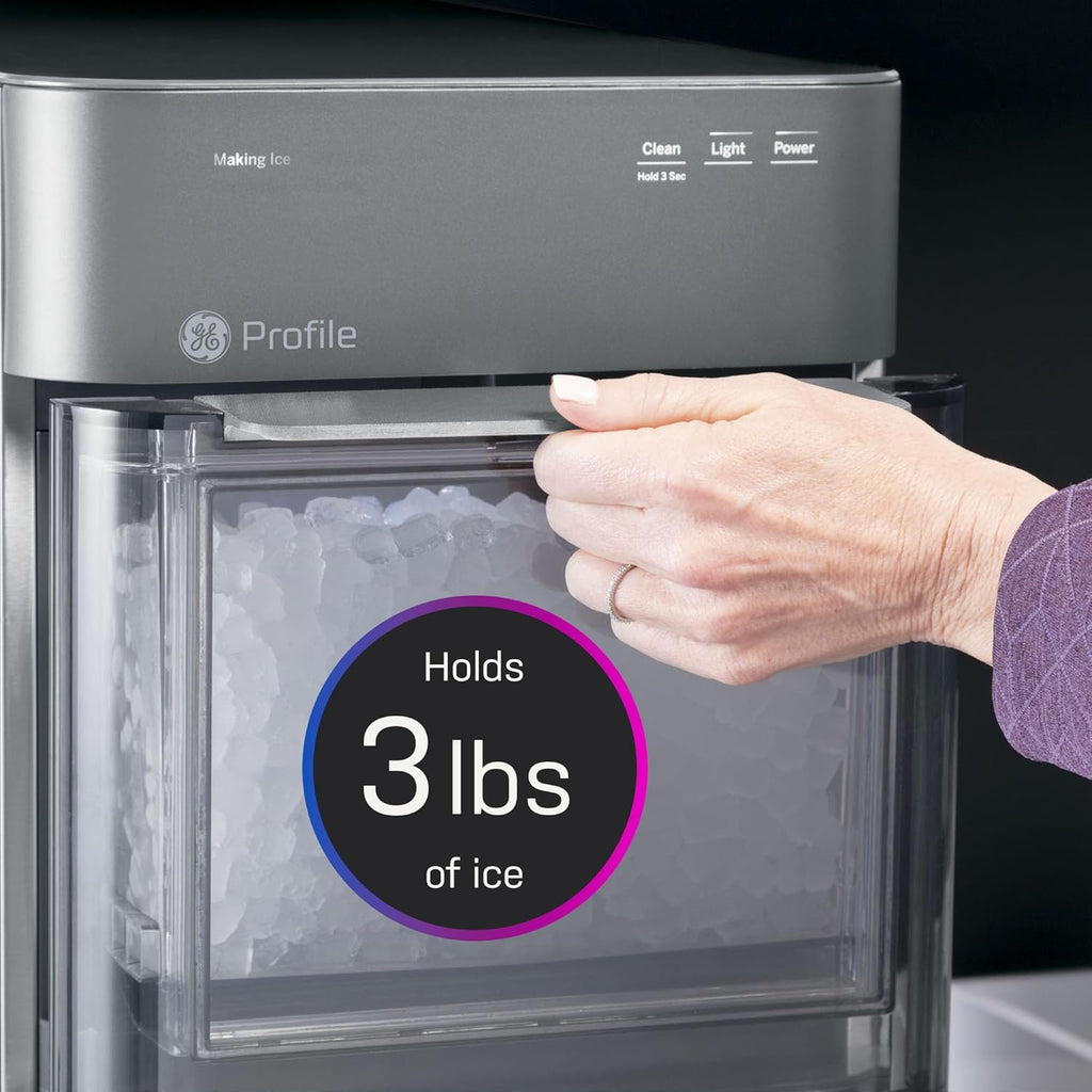 GE Profile Opal 2.0 with 0.75 Gallon Tank, Chewable Crunchable Countertop Nugget Ice Maker, Scoop included, 38 lbs in 24 hours, Pellet Ice Machine with WiFi & Smart Connected, Black Stainless Steel wourant