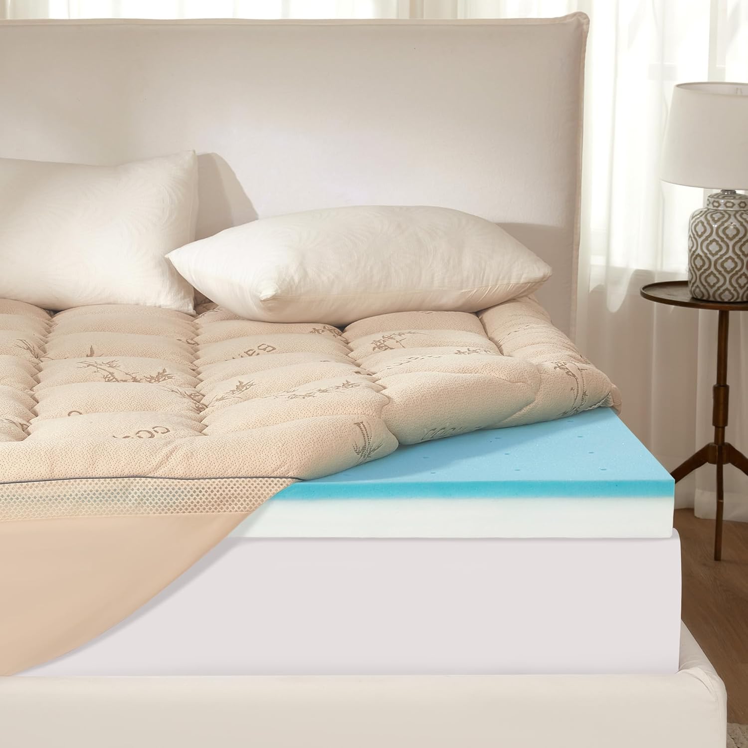BEDLORE 4 Inch Memory Foam Mattress Topper King,2-in-1 Dual Layer Design (2" Gel Memory Foam + 2" Plush Pillow Top Cover) Mattress Topper Medium-Firm,Pressure Relief & Back Pain Support(Dark Gray) woonhhop