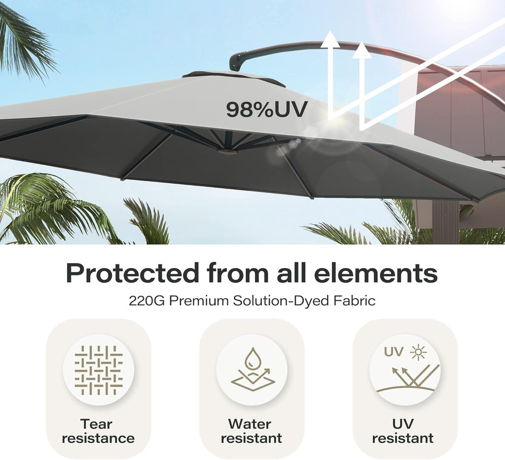 LAUSAINT HOME Outdoor Patio Umbrella with Base included, 11 FT Deluxe Curvy Cantilever Umbrella Heavy Duty Offset Hanging Umbrella with 360° Rotation for Market, Pool, Garden, Backyard, Deck (Beige) wourant