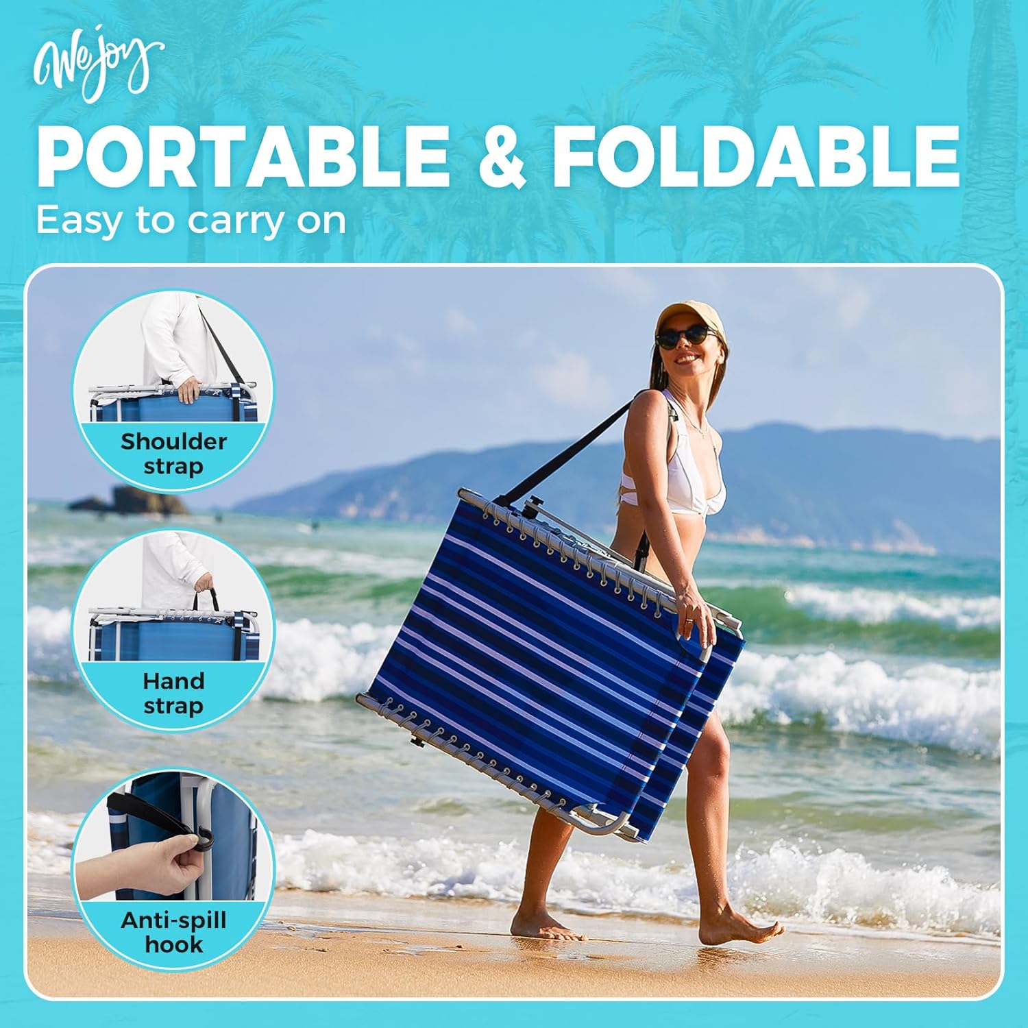 2 Pack Outdoor Chaise Lounge Chair - Portable Folding Patio Pool Lounge Chair, 5 Positions Adjustable Reclining Camping Chair with Side Table,Shoulder Strap, Pillow for Beach Sunbathing Lawn wourant