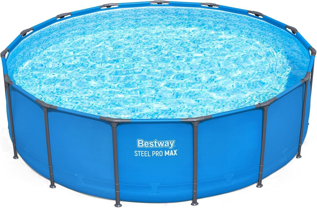 Steel Pro MAX 14 Foot x 48 Inch Round Metal Frame Above Ground Outdoor Swimming Pool Set with 1,000 Filter Pump, Ladder, and Cover, Gray wourant