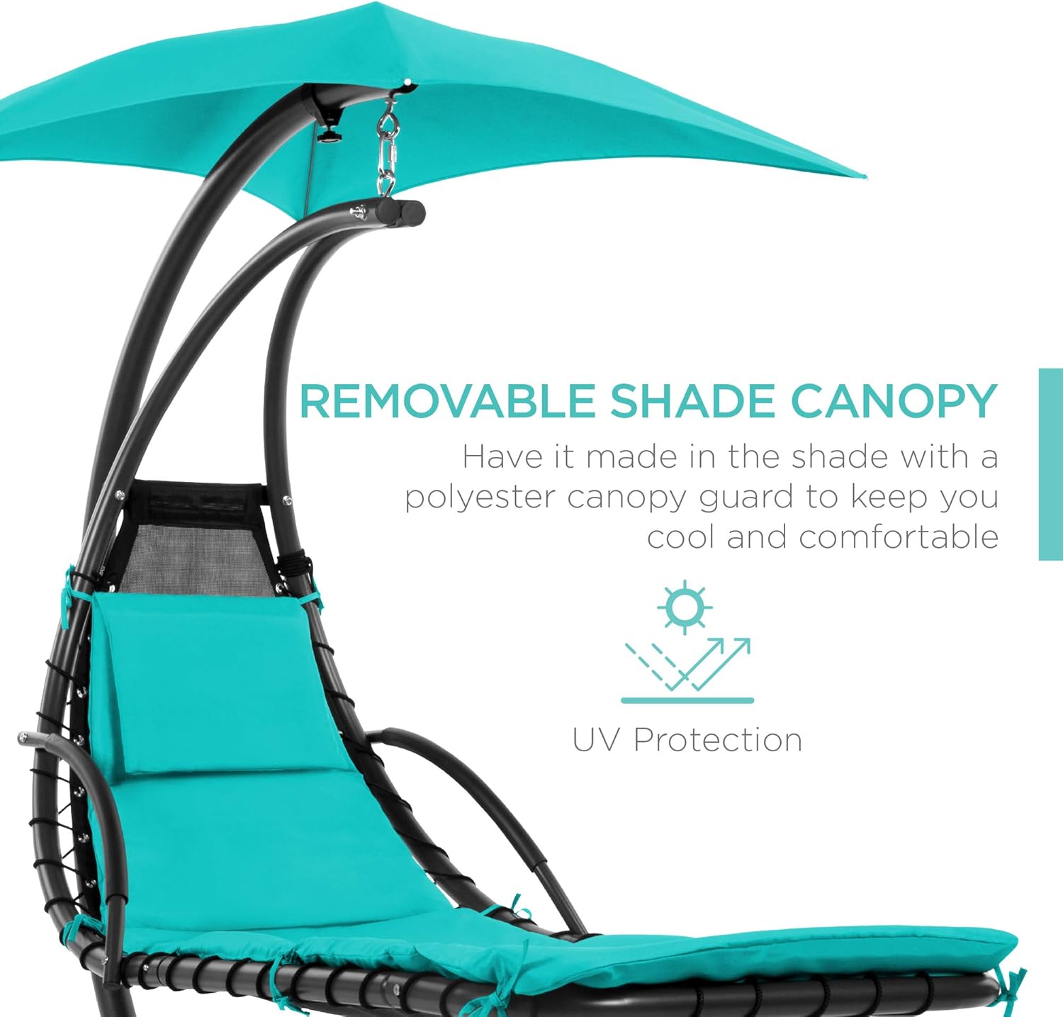 Best Choice Products Outdoor Hanging Curved Steel Chaise Lounge Chair Swing w/Built-in Pillow and Removable Canopy - Teal wourant