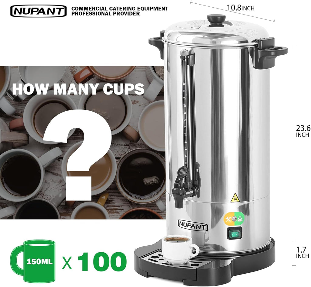 Commercial Coffee Urn 100 Cup 15L 304 Stainless Steel Large Coffee Maker wourant