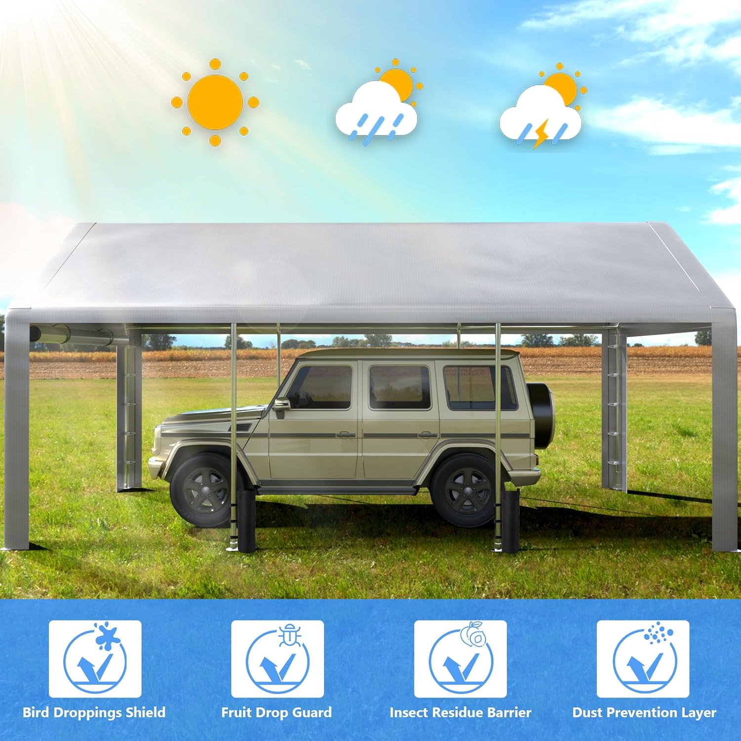 6x8 ft Heavy Duty Carport Tent Portable Garage with Removable Side Walls and Door Four Seasons Tarpaulin wourant
