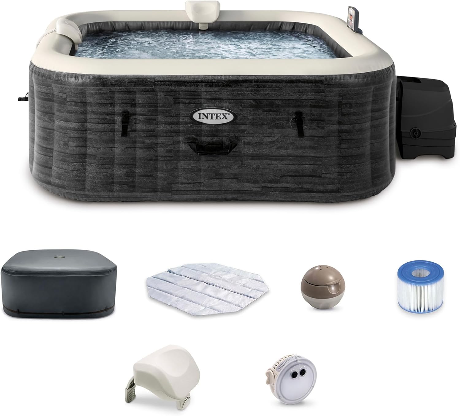 INTEX 28451EP PureSpa Greystone Deluxe Spa Set Includes Energy Efficient Spa Cover wourant