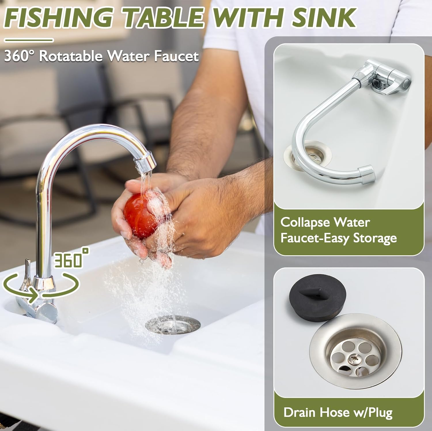 Folding Fish Cleaning Table Portable Camping Sink Table with Faucet Drain Hose and Sprayer Outdoor Fish Fillet Cleaning Station wourant