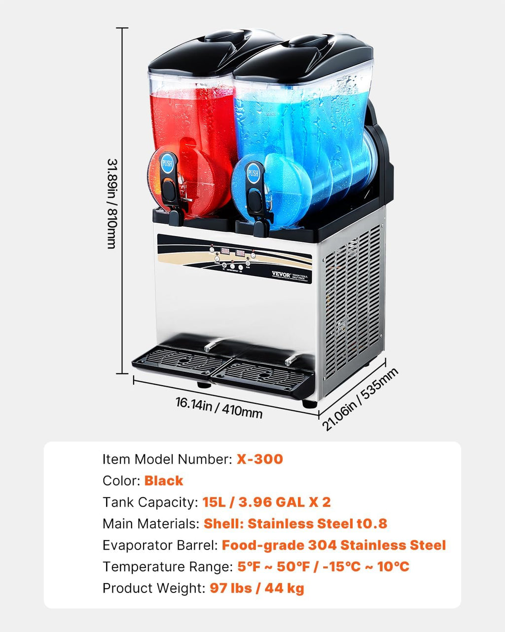 VEVOR Slushy Machine, 15Lx2 Double Tank Commercial Margarita Machine, 120 Cups Stainless Steel Margarita Smoothie Frozen Drink Machine, Slushie Machine for Home Party Restaurants Cafe Bars wourant