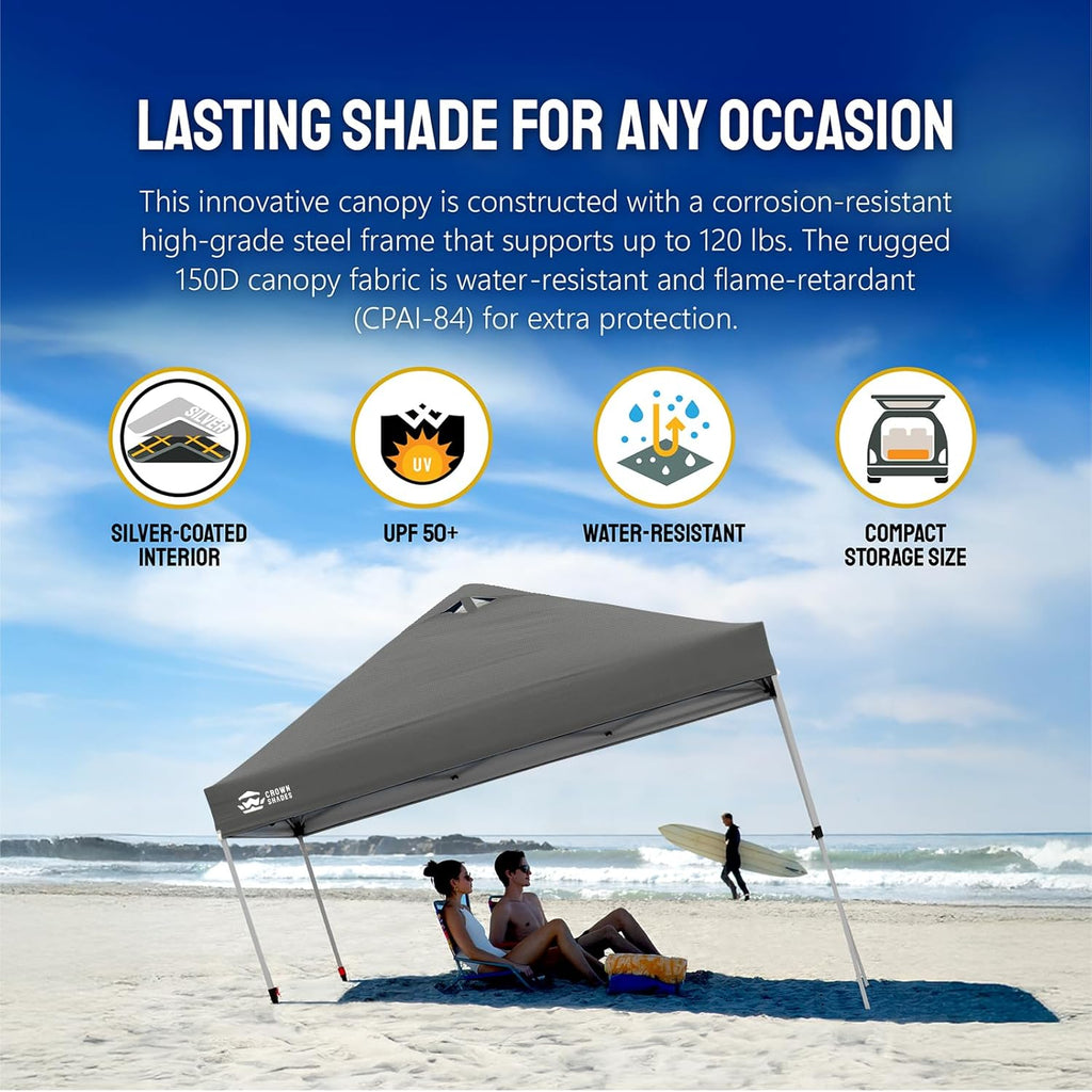 10x10 Pop-Up Awning - One-Click Installation Beach Tent - Outdoor Sunshade Silver Coated Top, 3 Heights and 4 Sand Pockets wourant