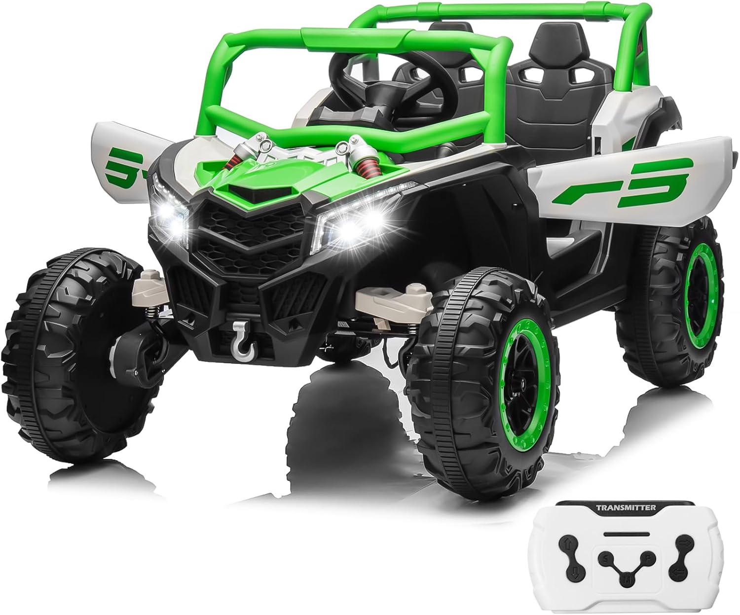 JOYRACER Kids Remote Control Car with 4 x 150W Motors, Shock Absorbers, Bluetooth, MP3 Player, and Headlights wourant