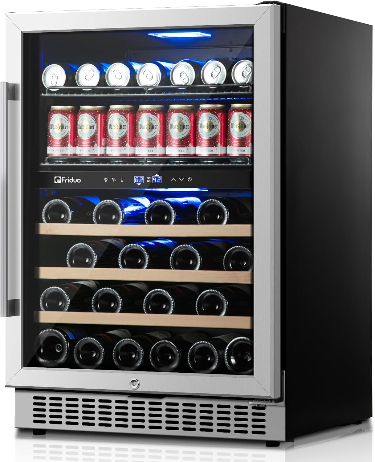 24 inch Dual Zone Beverage Refrigerator, 30 Bottles & 82 Cans Wine Fridge Built-in or Freestanding with Glass Door, Wine and Beverage Refrigerator Cooler for Kitchen Home Bar wourant