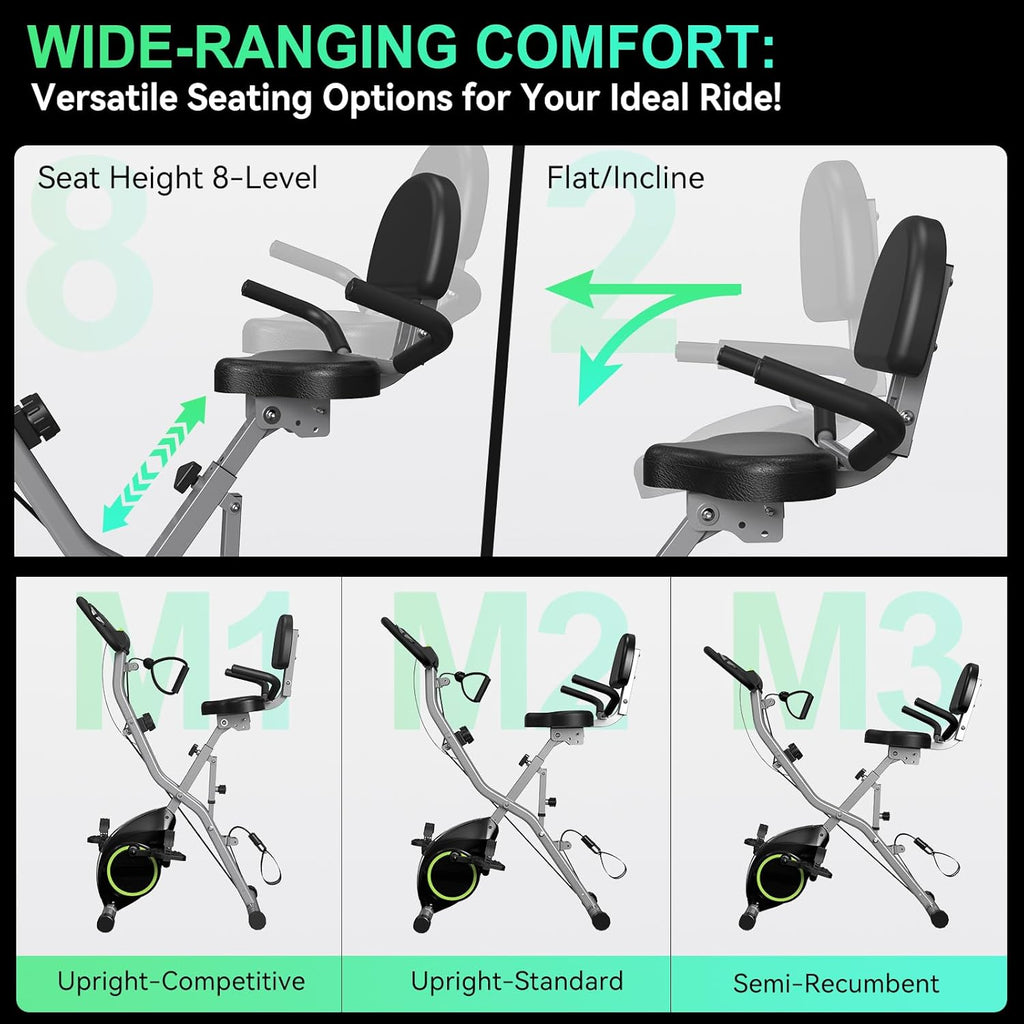 Foldable Exercise Bike Stationary Bikes for Home, 5 IN 1 Indoor Workout Bike, Cycling Bike with 16-Level Quiet Magnetic Resistance, 6.6 LBS Flywheel and 300LBS Capacity, 2025 Designed 817 X-bike wourant