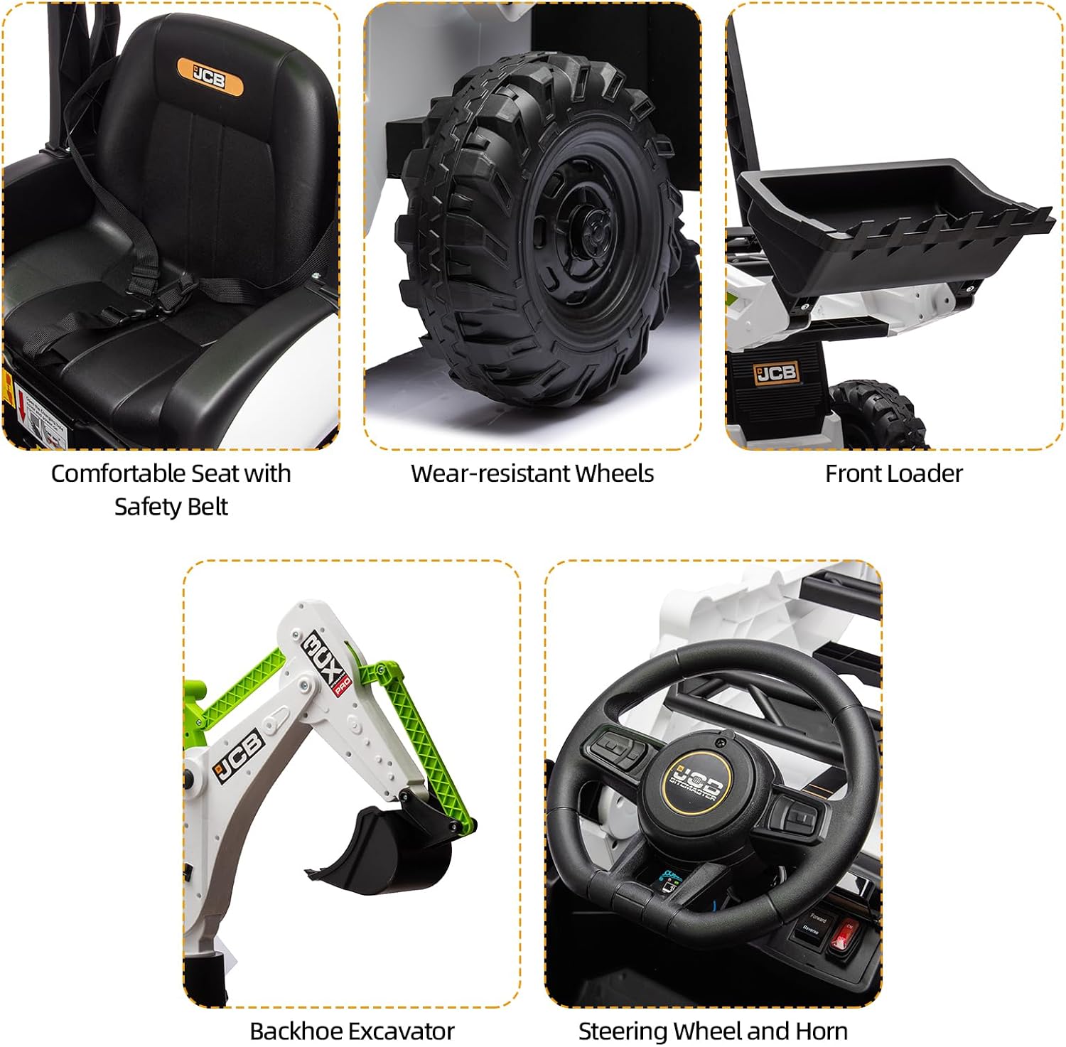 12V JCB Ride On Excavator, Ride on Toys for Kids 4-8, Electric Car for Kids with Tractor, Bulldozer, Digging Arm, Backhoe Toy Car with Slow Start/Stop, Adjustable Speeds wourant