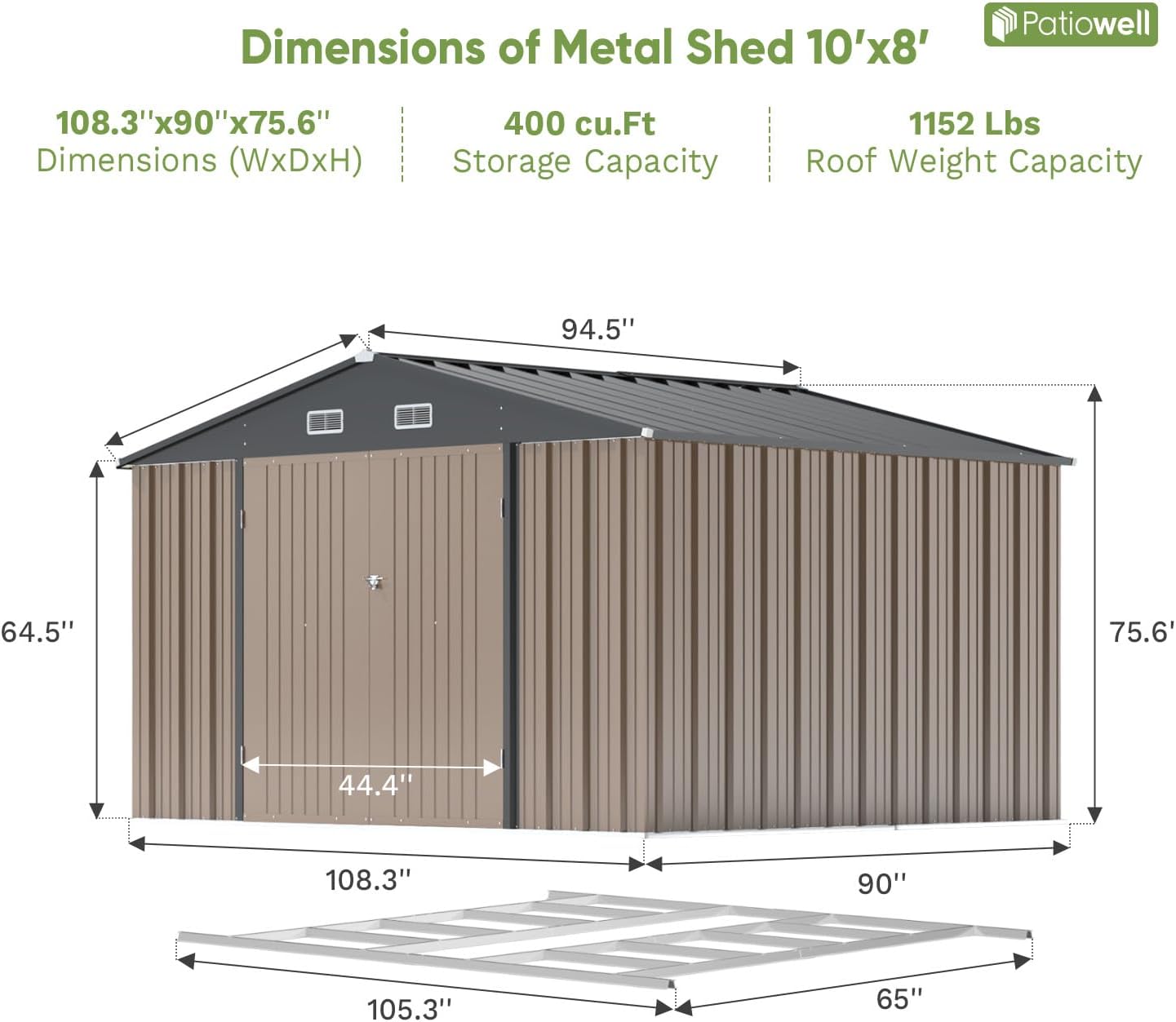 Patiowell 5x3 FT Outdoor Storage Shed Tool Shed with Sloping Roof and Lockable Door Metal Shed wourant