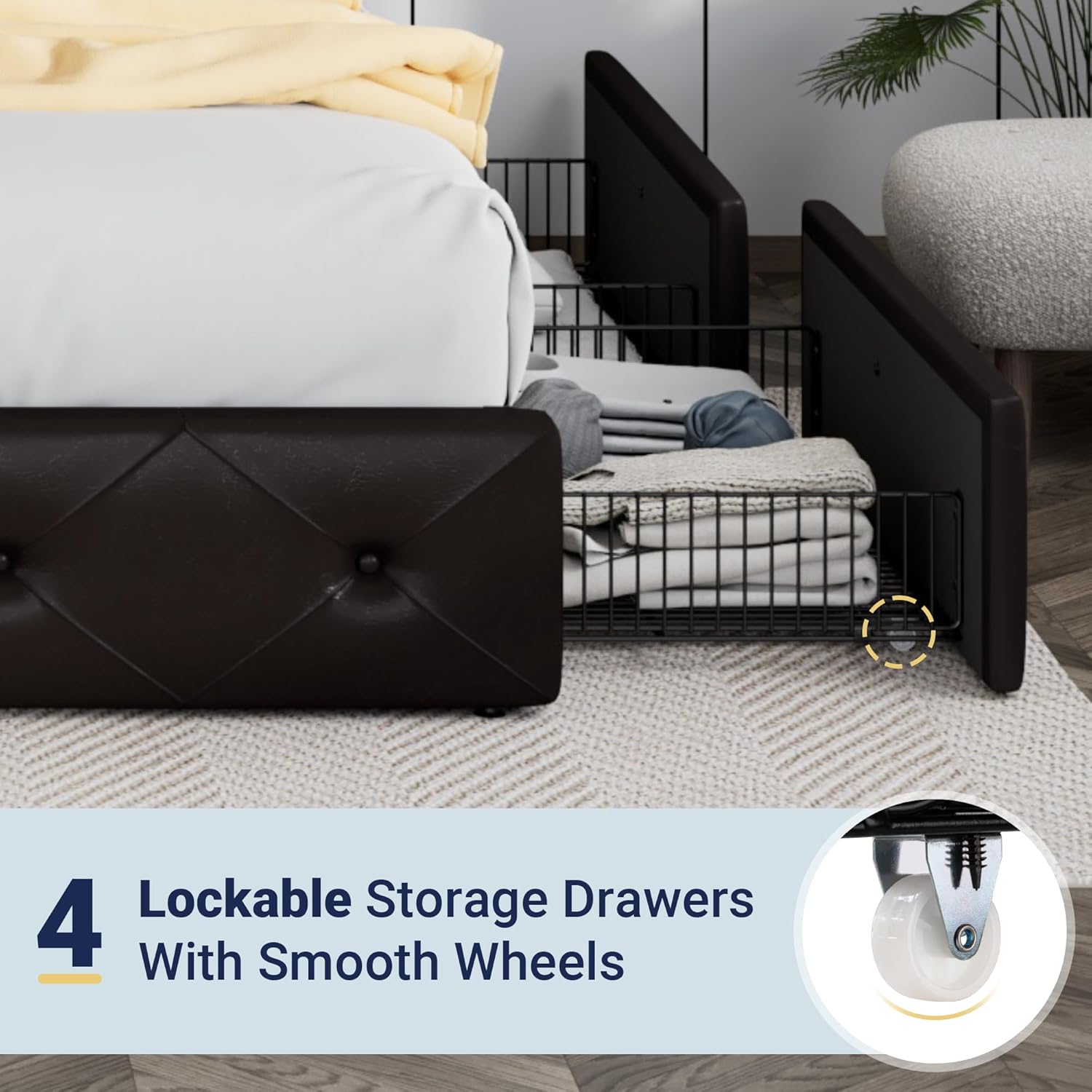 Allewie Upholstered Queen Size Platform Bed Frame with 4 Storage Drawers and Headboard wourant