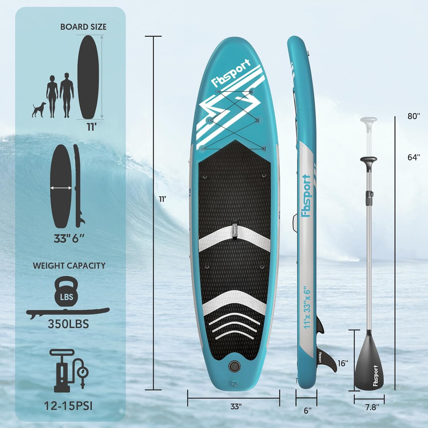 FBSPORT 11' Premium Stand Up Paddle Board, Yoga Board with Durable SUP Accessories & Carry Bag | Wide Stance, Surf Control, Non-Slip Deck, Leash, Paddle and Pump for Youth & Adult wourant