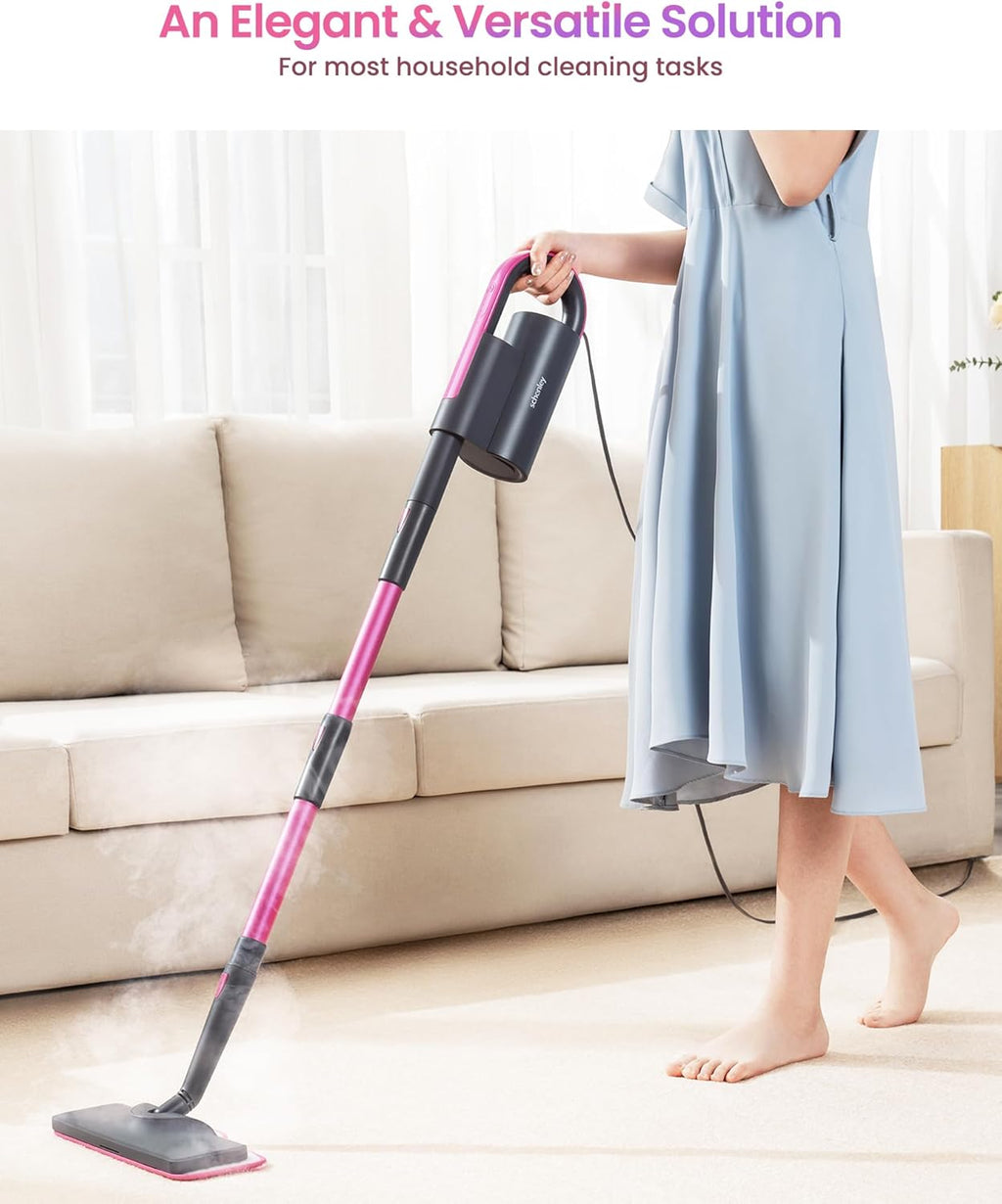 7-in-1 Steam Mop Dual-Rod Design with Detachable Handheld Steamer for Walls, Grouts, Hard Floors, Tiles, includes Multi-purpose Accessories and Washable Microfiber Pads wourant