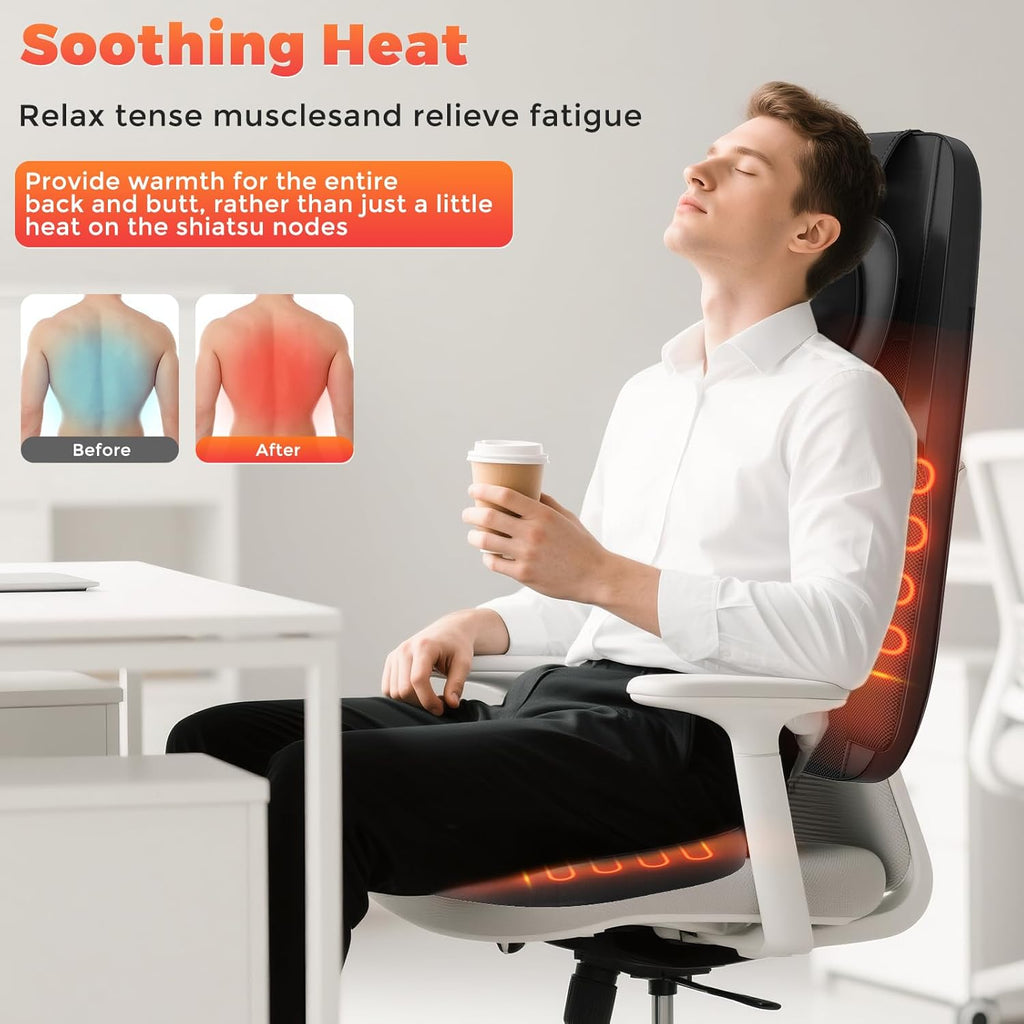 Shiatsu Neck and Back Massager with Heat, 4D Kneading Back Massager for Pain Relief Deep Tissue, Comfortable Back Massage for Chair, Massager for Home Office, Christmas Gifts for Women Men Parents wourant