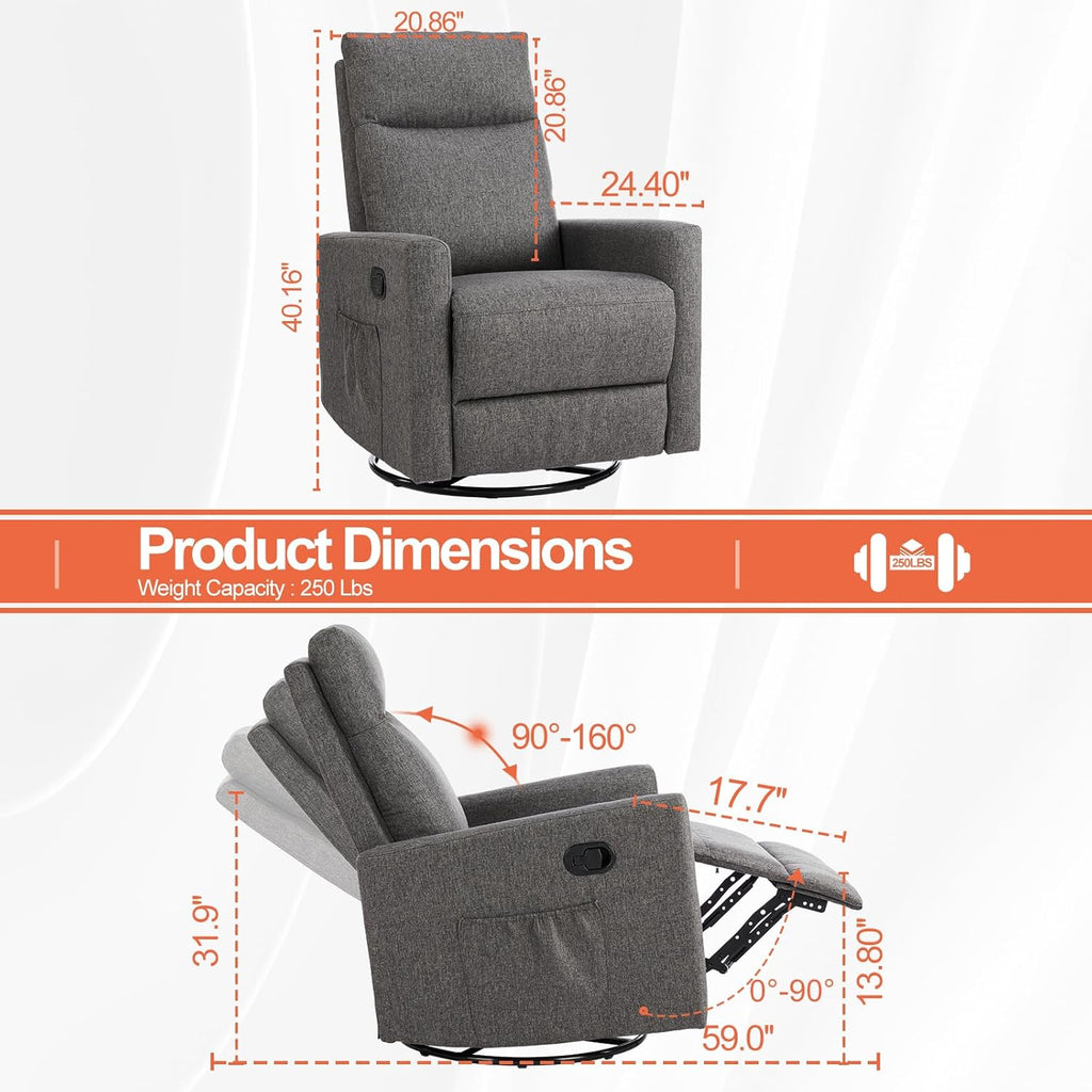 Sweetcrispy Massage Recliner Chair for Adults, Adjustable Home Theater Seating with Lumbar Support for Living Room, Modern Fabric Reclining, Light Grey wourant