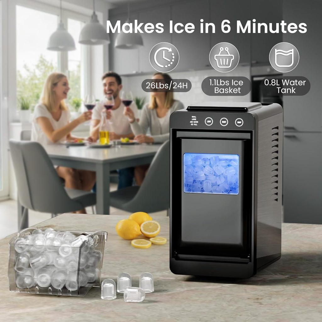 Kismile Ice Makers Countertop,26lbs in 24Hrs, Portable Ice Maker Machine with Self-Cleaning Function,Selectable Ice Size & Internal Lighting Desigh for Home/Kitchen/Bar woonhhop