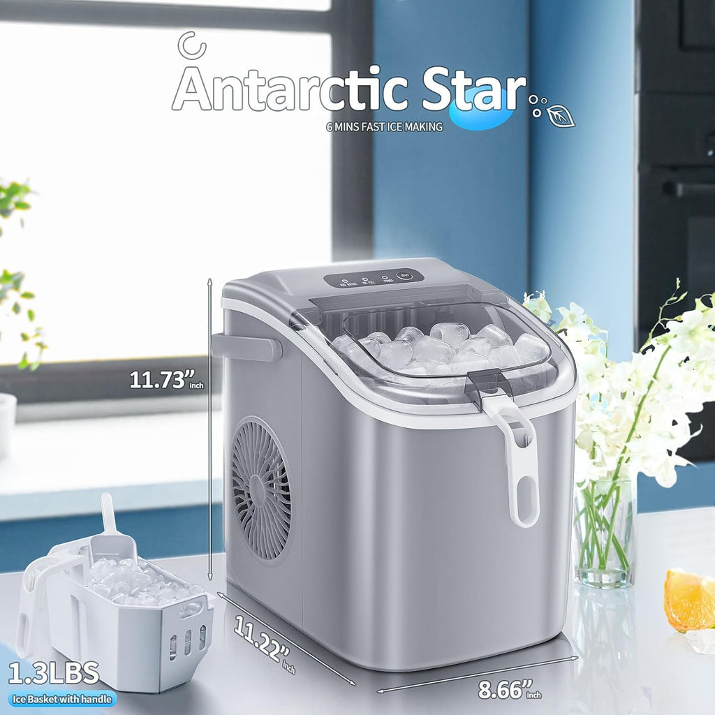 Nugget Ice Makers Countertop, Pebble Ice Machine with Chewable Pellet Ice, 34Lbs/24H, Self-Cleaning, Sonic Ice, One-Click Operation, for Kitchen,Office Stainless Steel Silver wourant