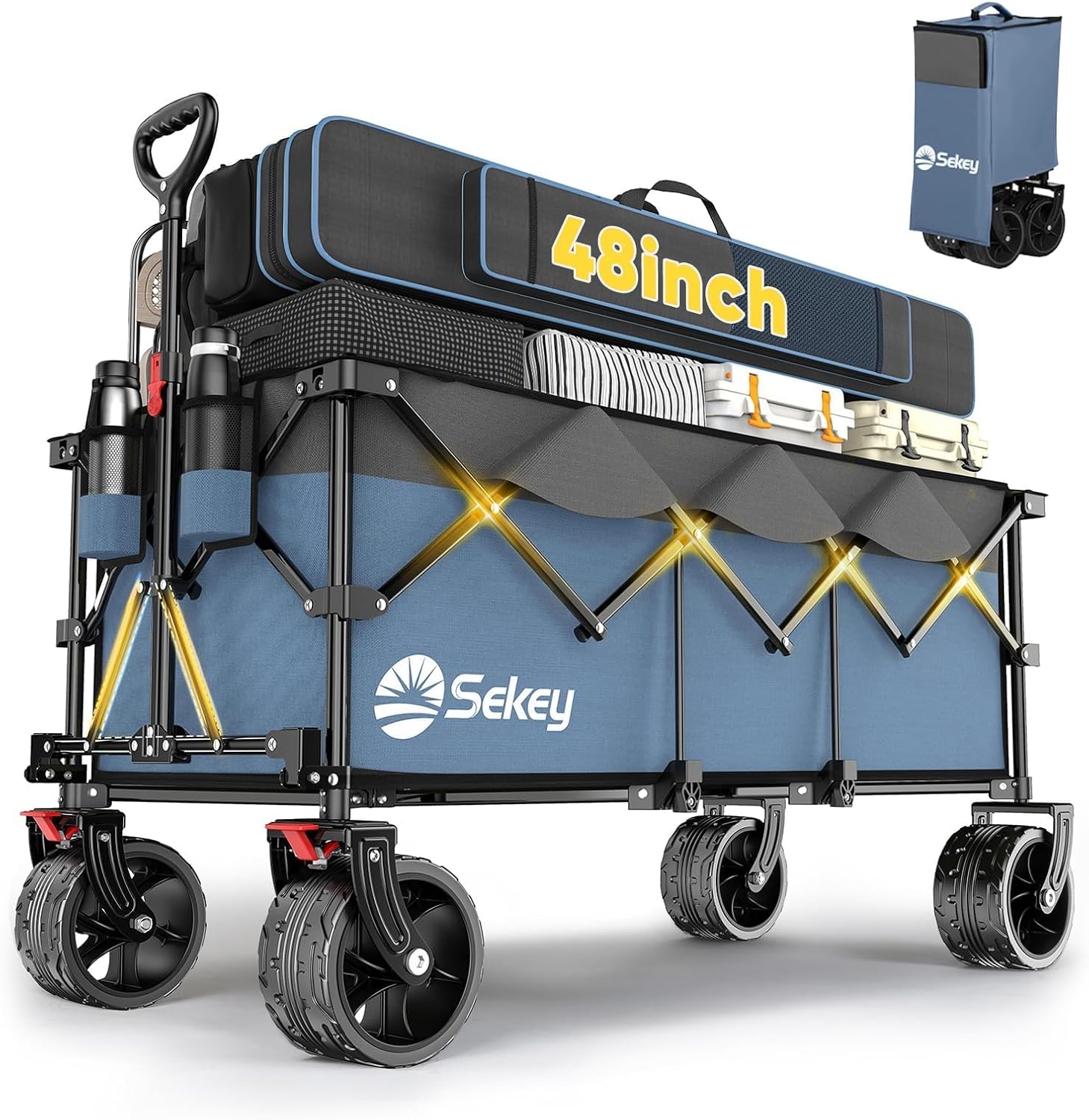 Sekey 48 Inch Long Foldable Extended Travel Cart, 440 Lbs Load Capacity, Heavy Duty 300 Liter Folding Multi-Purpose Garden Cart wourant