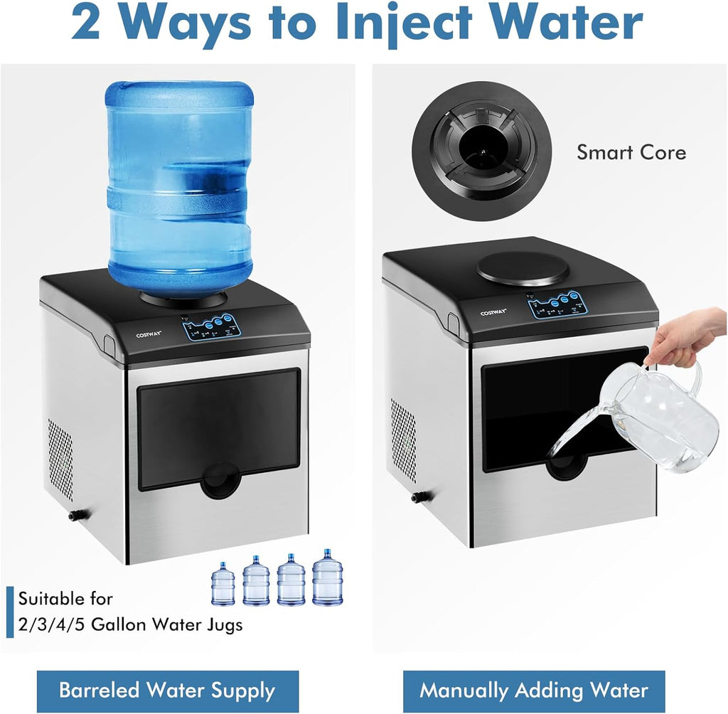 COSTWAY Countertop Ice Maker with Water Dispenser, 3 Sizes Bullet Shaped Ice, 48lbs/Day, Fast Ready in 6 Minutes, Ice Machine with Cold Water for Home Bar Kitchen Office wourant