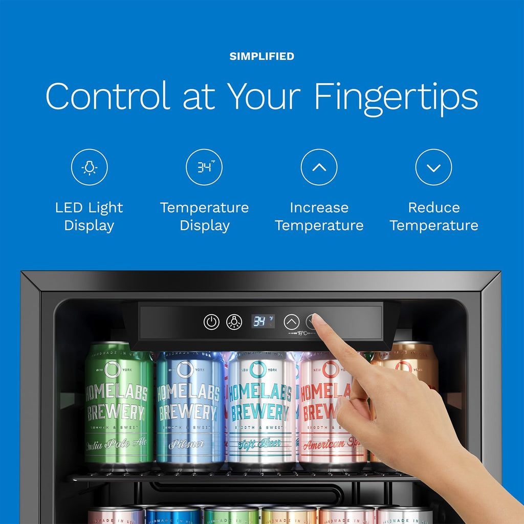 hOmeLabs Beverage Refrigerator and Cooler - Mini Fridge with Glass Door for Soda Beer or Wine - 120 Cans Capacity - Small Drink Dispenser Machine for Office or Bar with Adjustable Removable Shelves wourant