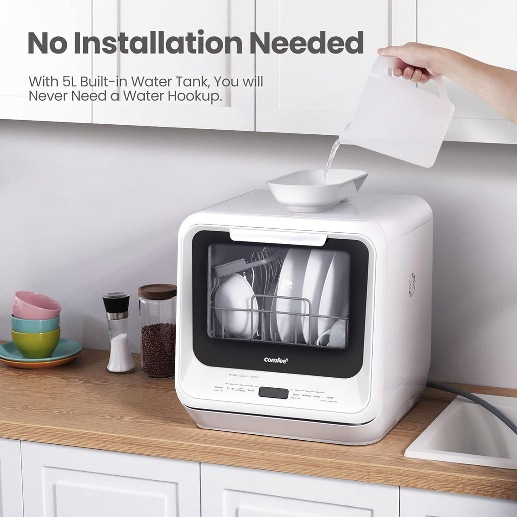 COMFEE' Portable Mini Dishwasher Countertop with 5L Built-in Water Tank for Apartments& RVs wourant