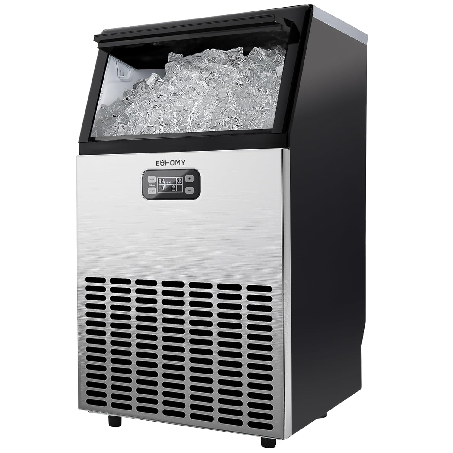 EUHOMY Commercial Ice Maker Machine, 100lbs/24H Stainless Steel Under Counter ice Machine with 33lbs Ice Storage Capacity, Freestanding Ice Maker. wourant