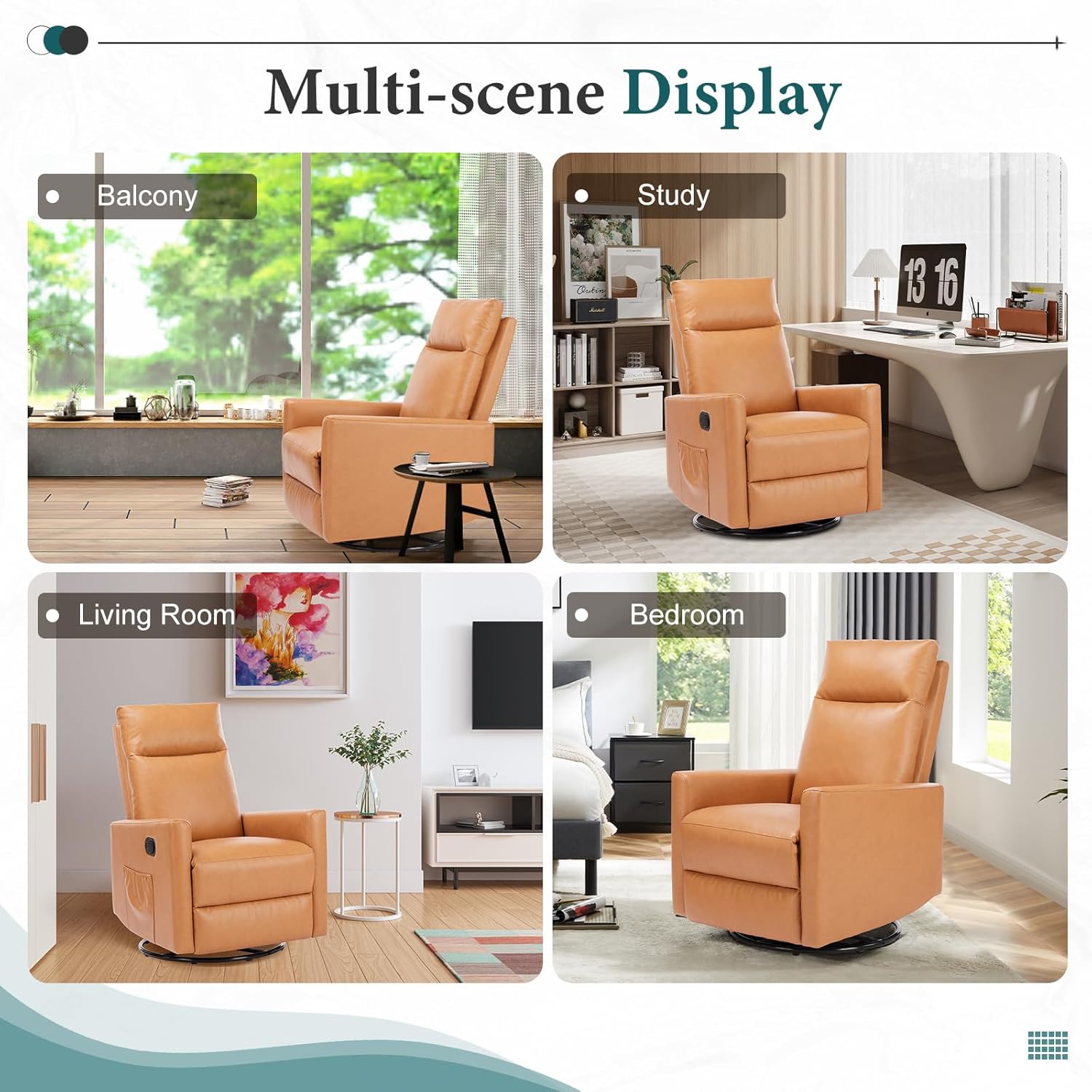 Swivel Rocking Recliner Chair with Extra Large Footrest High Back, Upholstered Glider Nursery Chair for Living Room, Bedroom & Nursery, Comfortable Deep Seat for Relaxation, Grey wourant
