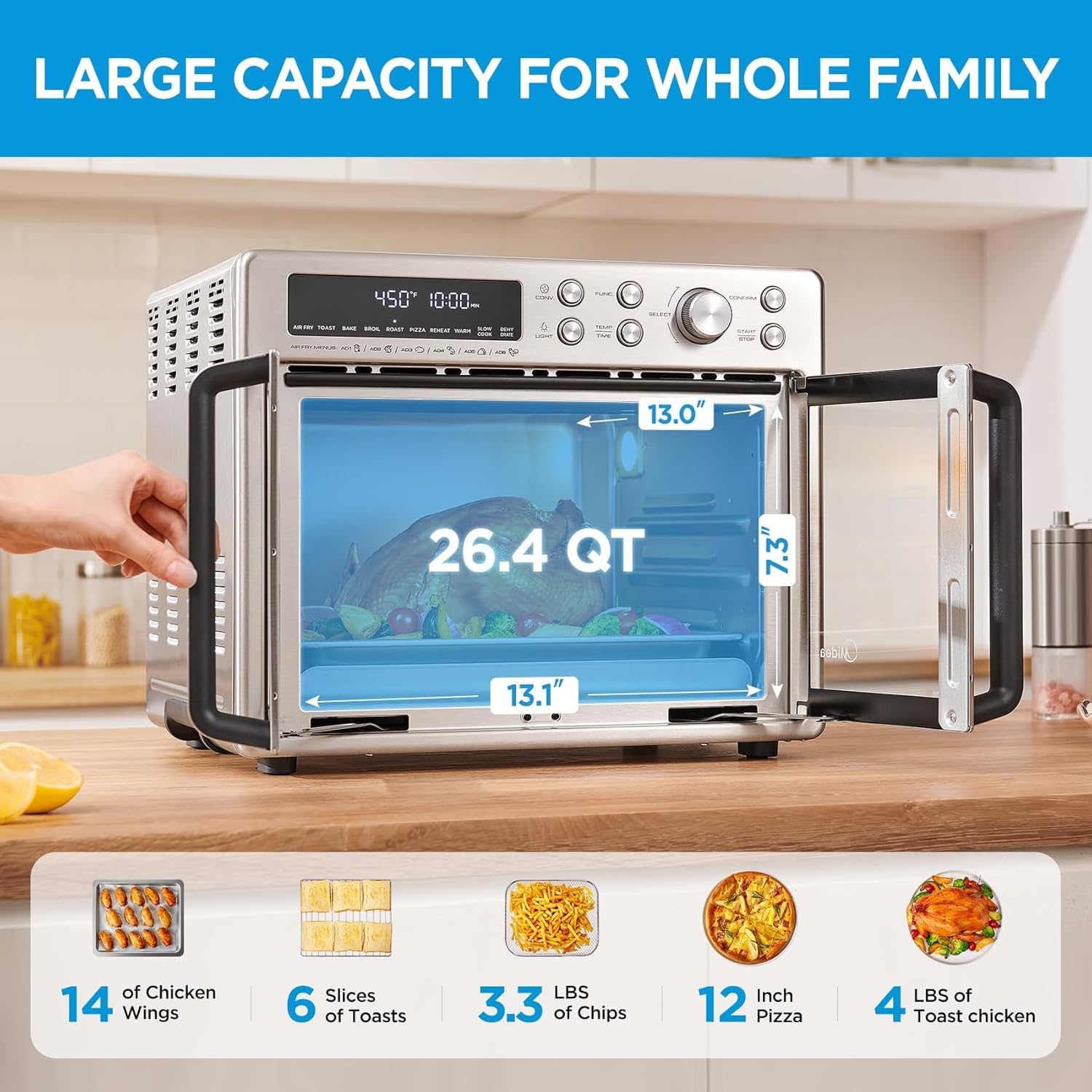 Midea Flexify French Door Toaster Oven Air Fryer Combo, 26.4 QT, Extra Large Air Fryer Countertop wourant