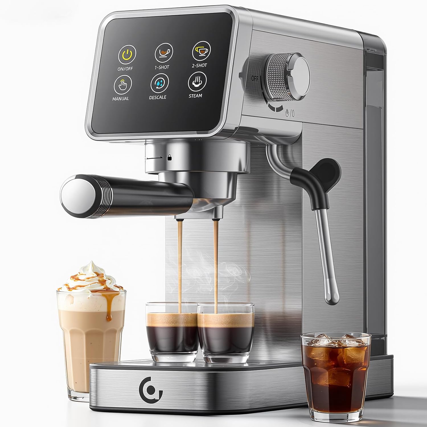 20 Bar Espresso Coffee Machine with LED Touch Screen, Espresso Maker with Self-Cleaning Function & Milk Frother, Compact Cappuccino & Latte Maker for Home and Office woonhhop