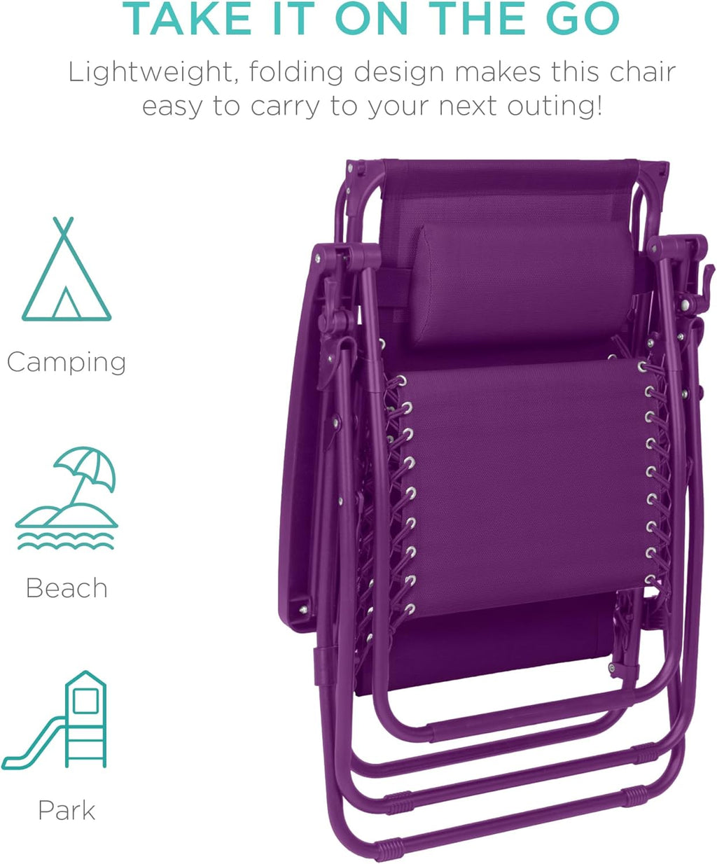 Best Choice Products Folding Zero Gravity Outdoor Recliner Patio Lounge Chair w/Adjustable Canopy Shade, Headrest, Side Accessory Tray, Textilene Mesh - Peacock Blue wourant