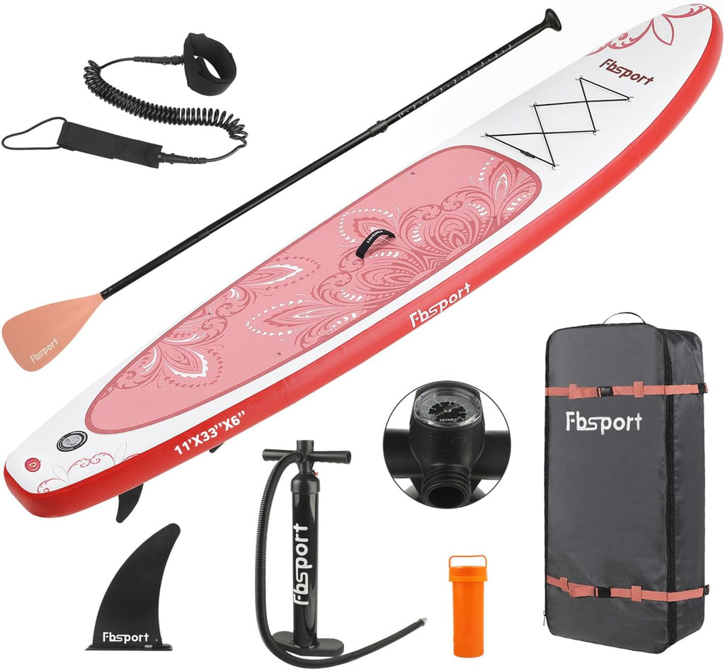 FBSPORT 11' Premium Stand Up Paddle Board, Yoga Board with Durable SUP Accessories & Carry Bag | Wide Stance, Surf Control, Non-Slip Deck, Leash, Paddle and Pump for Youth & Adult wourant