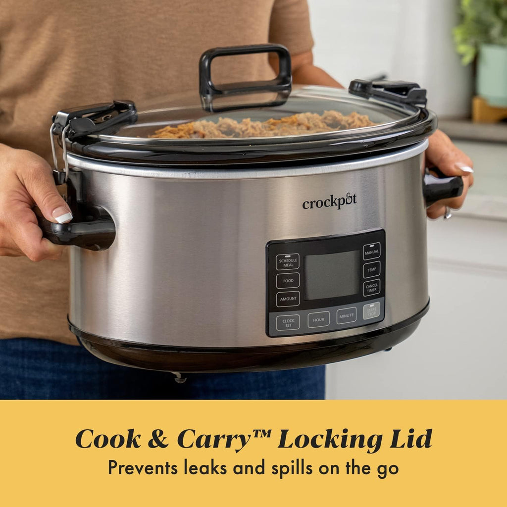 7-Quart Slow Cooker, Portable Programmable with Timer, Locking Lid, Stainless Steel; an Essential Kitchen Appliance wourant
