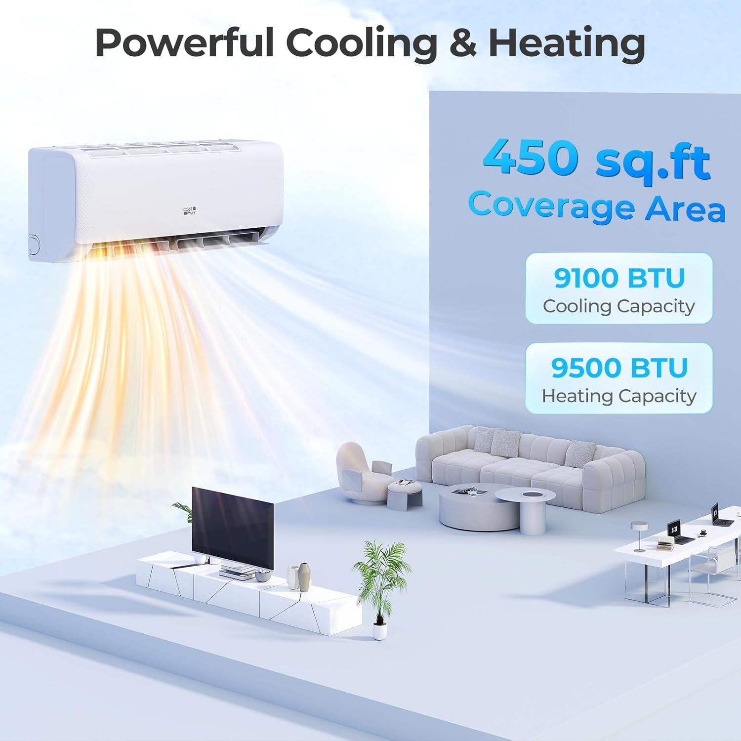 COSTWAY 12000BTU Mini Split Air Conditioner& Heater, 20 SEER2 115V Wall-Mounted Ductless AC Unit Cools Rooms up to 750 Sq. Ft, Energy Efficient Inverter AC with Heat Pump (Blast Series) wourant