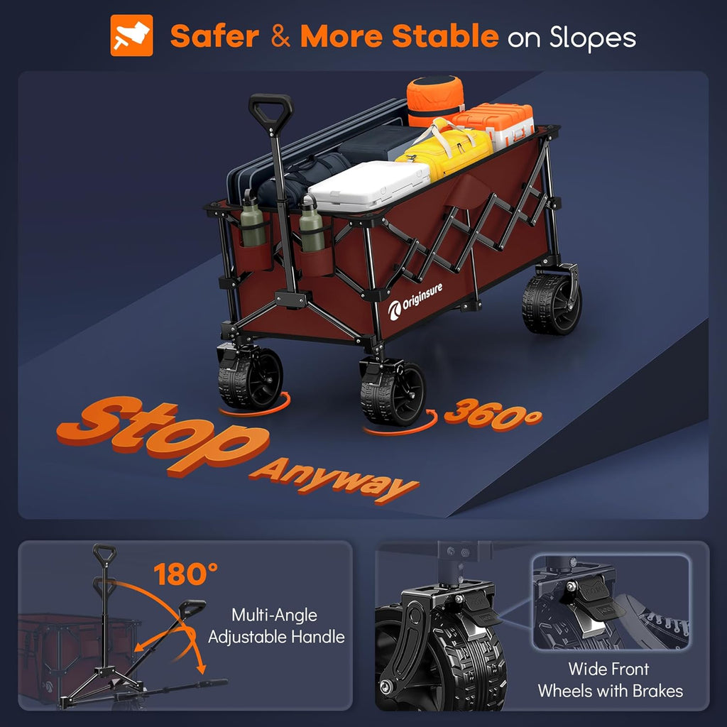 38" long foldable four-wheel stroller, foldable, 460 lb capacity, 220 liter heavy-duty folding beach stroller with large all-terrain tires wourant