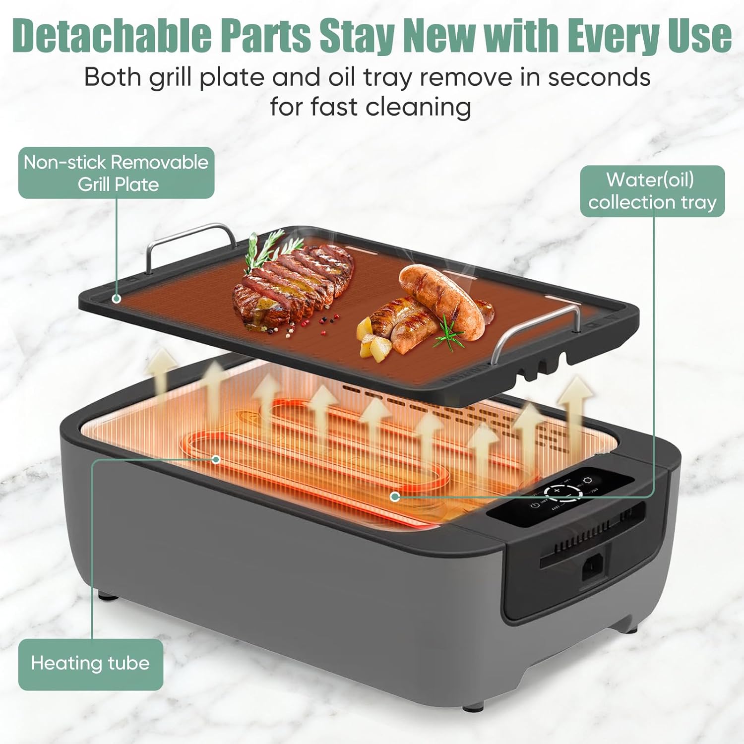 Smokeless Indoor Grill, Electric Indoor Grill for Korean BBQ with Dual-Turbo Smoke Extractor, LED Smart Display & Dual-Zone Nonstick Grill Plates, 6-Level Temp Control, Dishwasher Safe woonhhop
