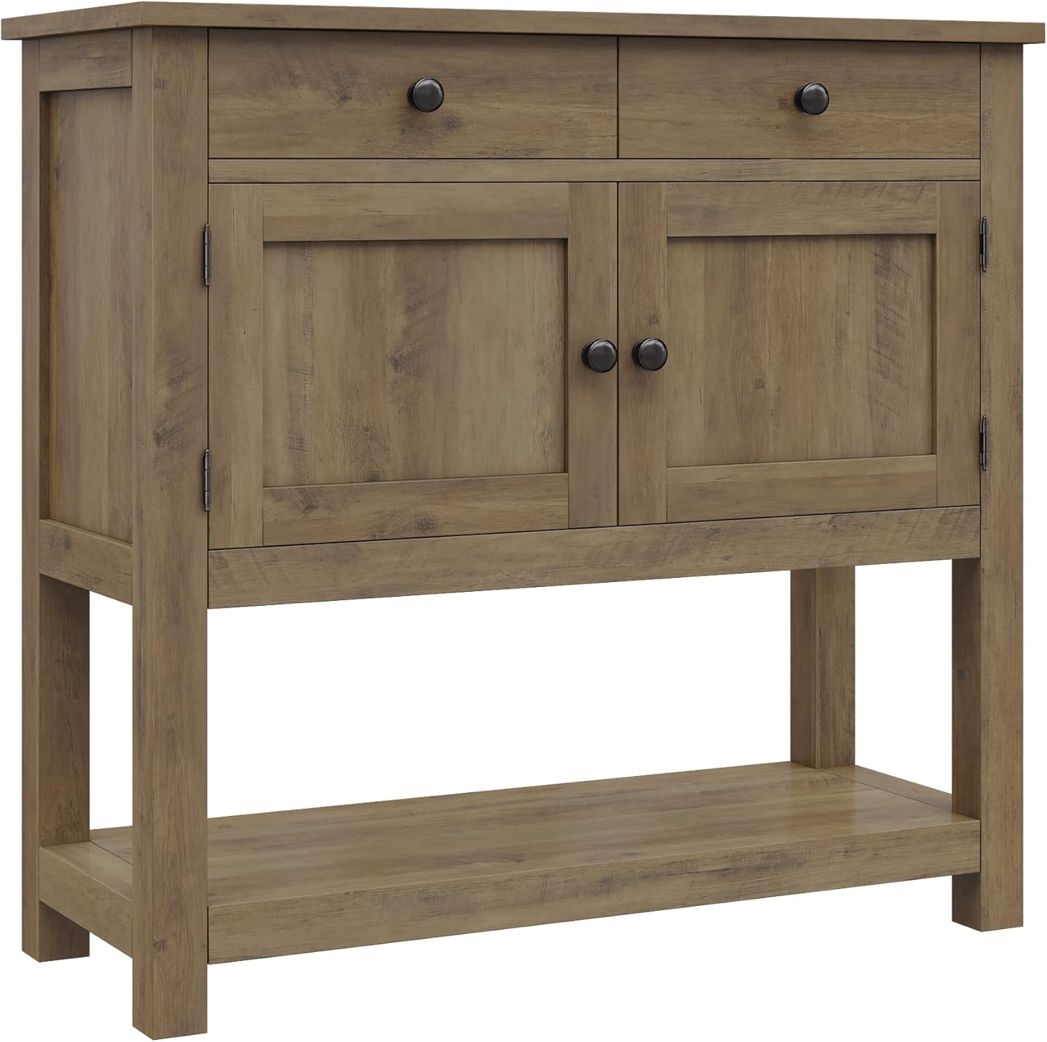 HOSTACK Farmhouse Console Table with 2-Door Cabinet & 2 Drawers, Coffee Bar, Entryway Table with Storage Shelf, Sofa Tables Buffet Sideboard for Kitchen, Hallway, Dining, Living Room, Rustic Brown wourant