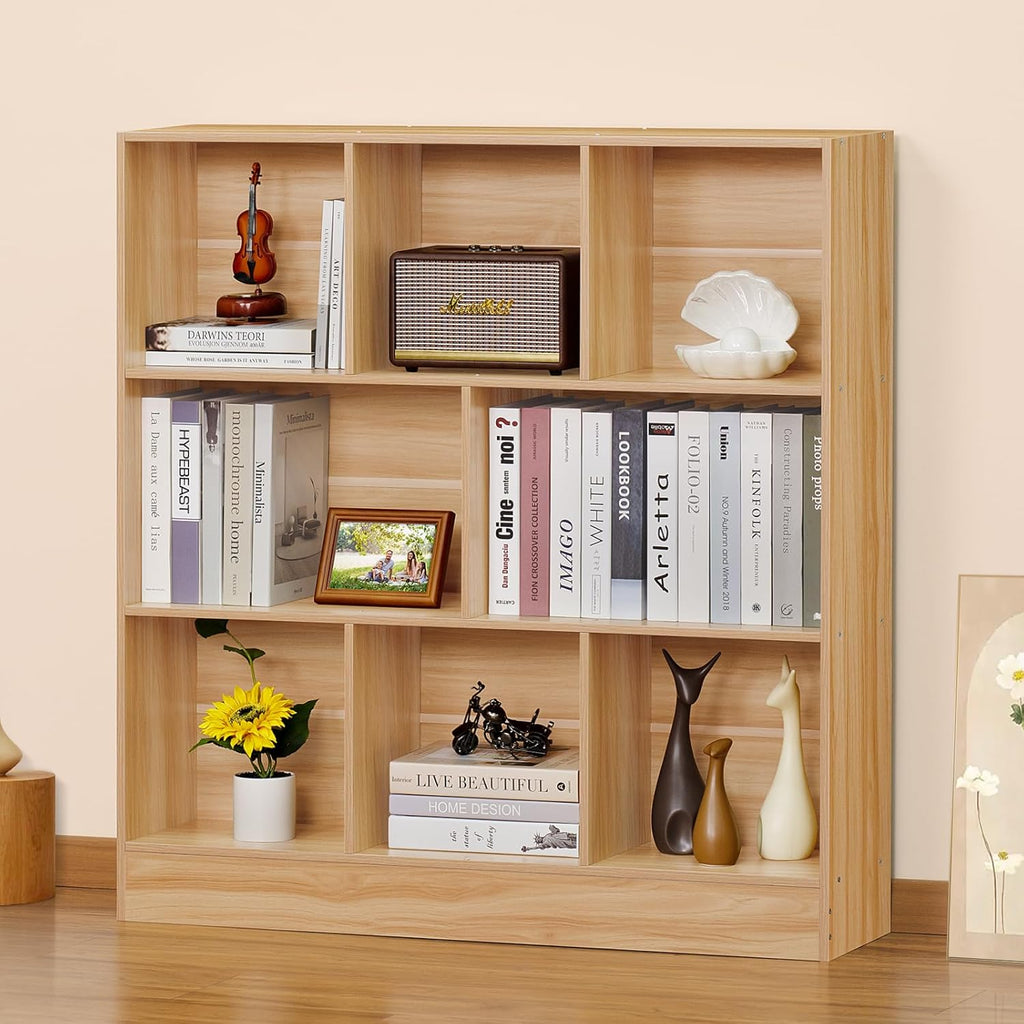 LEYAOYAO Wooden 7 Cube Book Shelf Natural Bookshelf Legs Modern Open Storage Organizer wourant