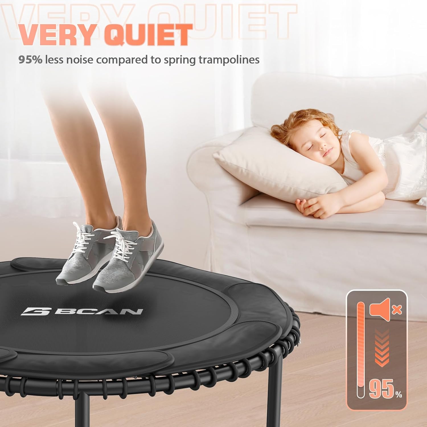 BCAN 450/550 LBS Foldable Mini Trampoline, 40"/48" Fitness Trampoline with Bungees, U Shape Adjustable Foam Handle, Stable & Quiet Exercise Rebounder for Adults Indoor/Outdoor Workout wourant