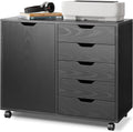 DEVAISE Mobile File Cabinet, 5-Drawer Wood Storage Chest with Door, Printer Stand wourant
