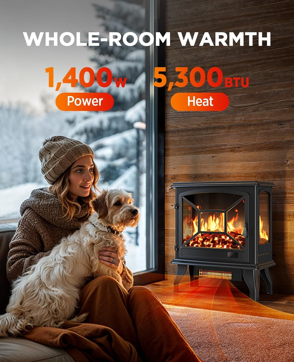 50" Smart Electric Fireplace 5300 BTU Heat Output, Ultra-Slim Wall-Mount or Built-In Electric Fireplace wourant