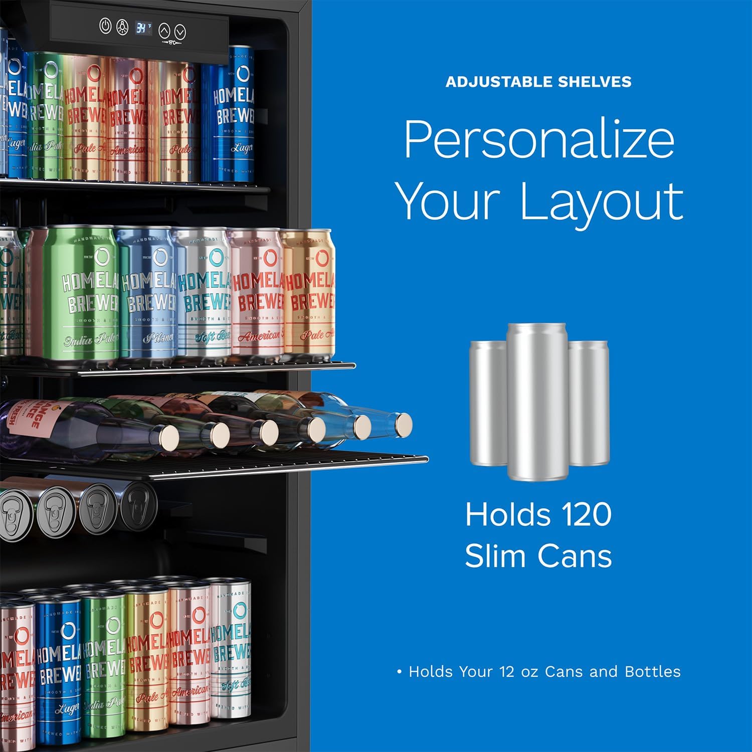hOmeLabs Beverage Refrigerator and Cooler - Mini Fridge with Glass Door for Soda Beer or Wine - 120 Cans Capacity - Small Drink Dispenser Machine for Office or Bar with Adjustable Removable Shelves wourant