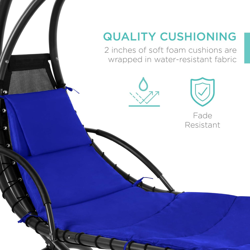 Best Choice Products Outdoor Hanging Curved Steel Chaise Lounge Chair Swing w/Built-in Pillow and Removable Canopy - Teal wourant