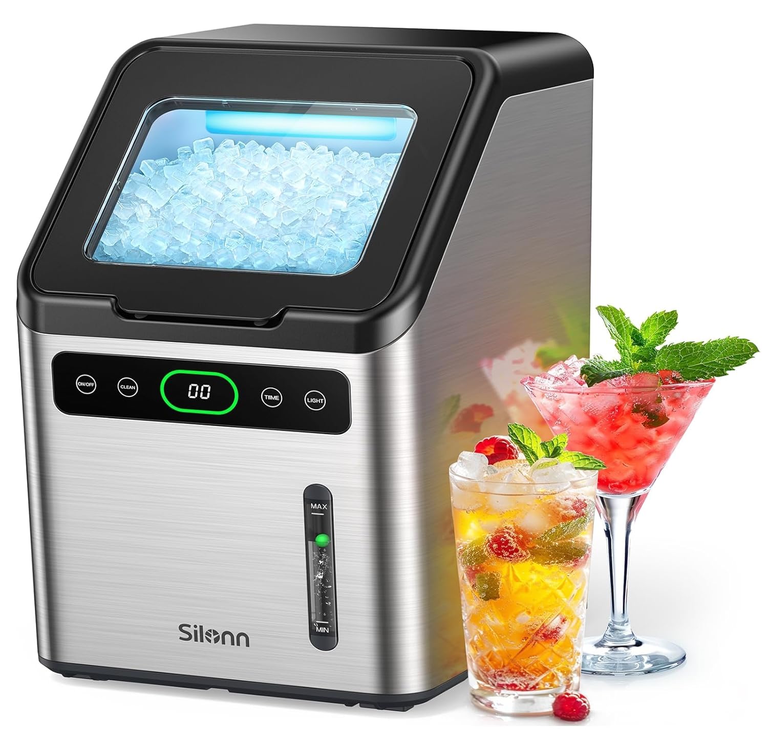 Nugget Ice Maker Countertop, Silonn Chewable Pellet Ice Machine with Self-Cleanin Function, 33lbs/24H Portable Ice Makers for Home Kitchen Officce, Black wourant