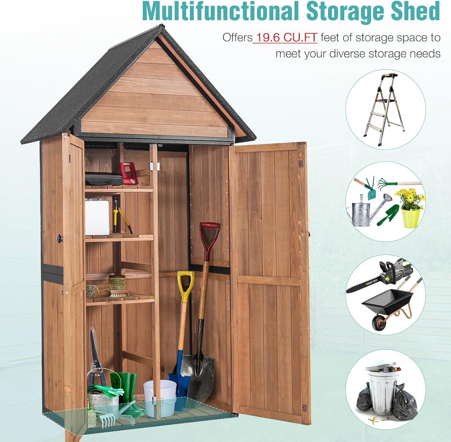 Sheds Outdoor Storage Garden Shed with Metal Frame Structure and Adjustable Shelves wourant